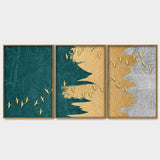Golden Birds Flying Luxurious Art Premium Floating Canvas Wall Painting Set of Three - Decor Smart