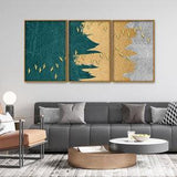 Golden Birds Flying Luxurious Art Premium Floating Canvas Wall Painting Set of Three - Decor Smart