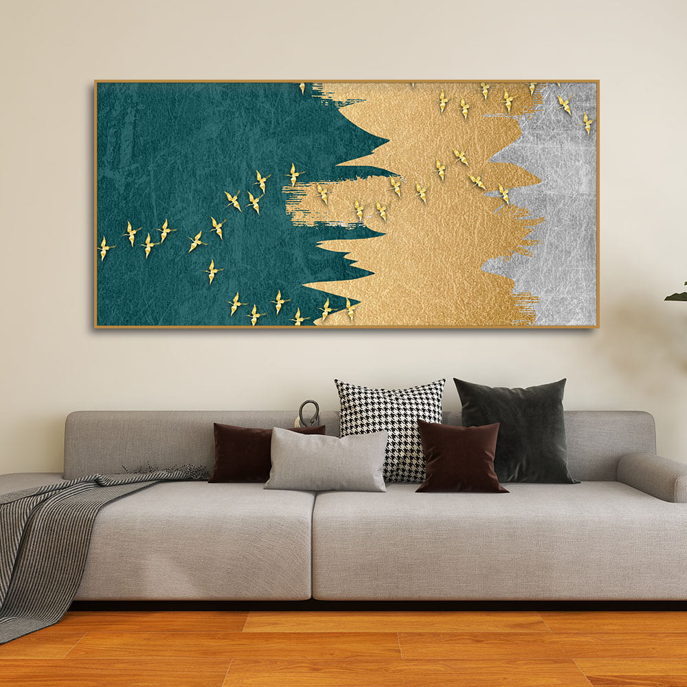 Golden Birds Flying Luxurious Art Premium Wall Painting - Decor Smart