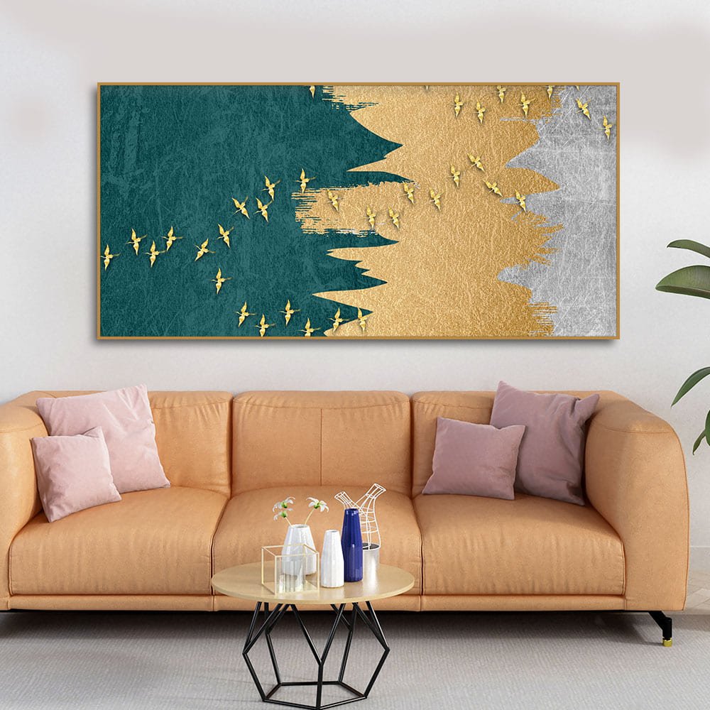 Golden Birds Flying Luxurious Art Premium Wall Painting - Decor Smart