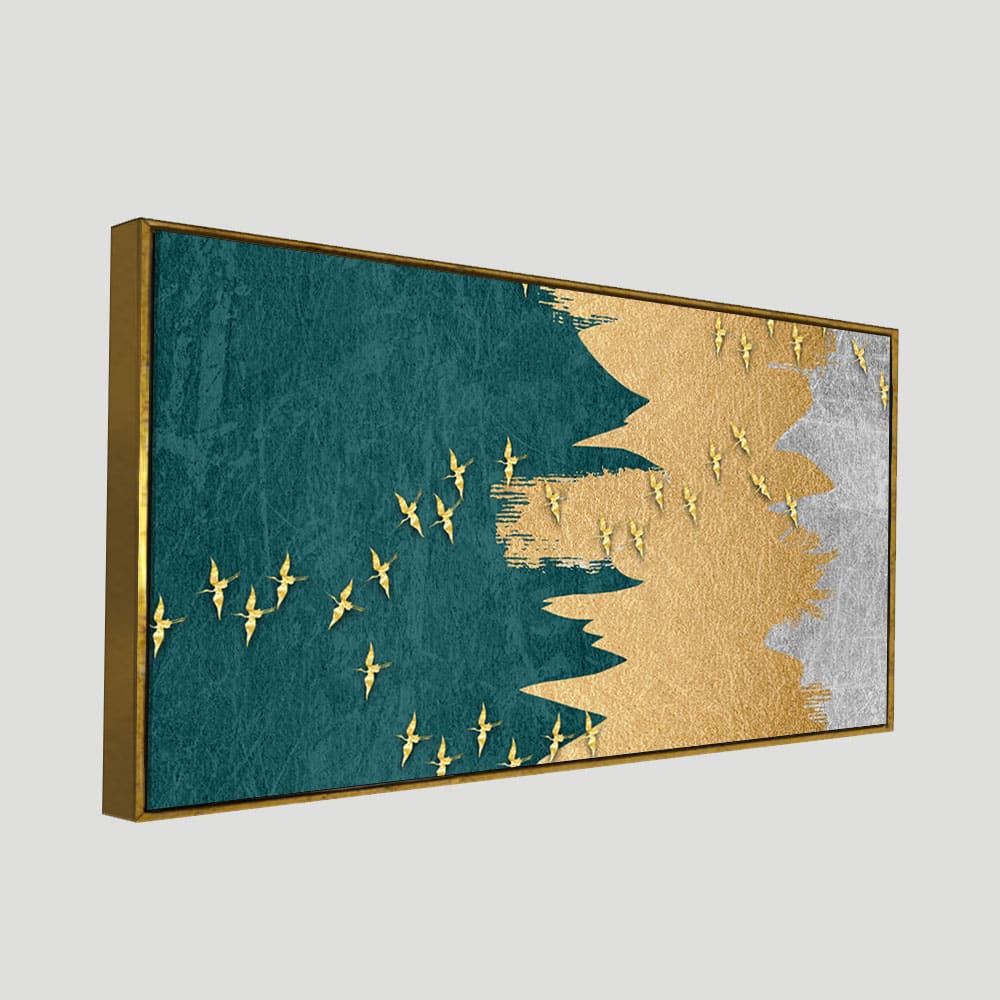 Golden Birds Flying Luxurious Art Premium Wall Painting - Decor Smart