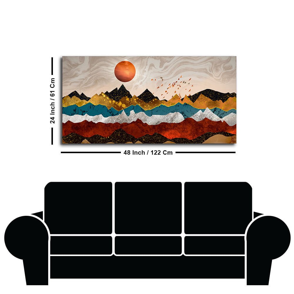 Golden Birds Flying Over Colorful Mountains Canvas Wall Painting - Decor Smart