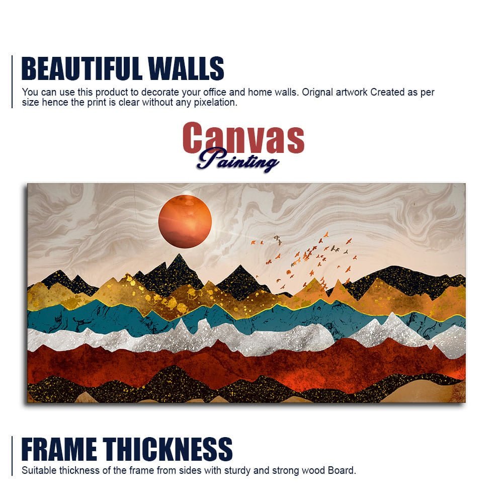 Golden Birds Flying Over Colorful Mountains Canvas Wall Painting - Decor Smart