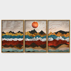 Golden Birds Flying Over Colorful Mountains Floating Canvas Wall Painting Set of Three