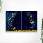 Golden Butterflies Canvas Wall Painting of Two Pieces