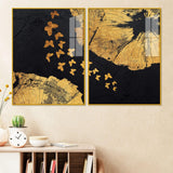 Golden Butterflies Flying Acrylic Floating Wall Painting Set of 2 - Decor Smart