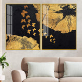 Golden Butterflies Flying Acrylic Floating Wall Painting Set of 2 - Decor Smart