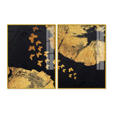 Golden Butterflies Flying Acrylic Floating Wall Painting Set of 2 - Decor Smart
