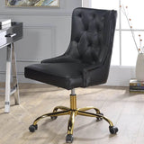 Golden Button Edge Black Leatherette Premium Armchair - Decor Smart
