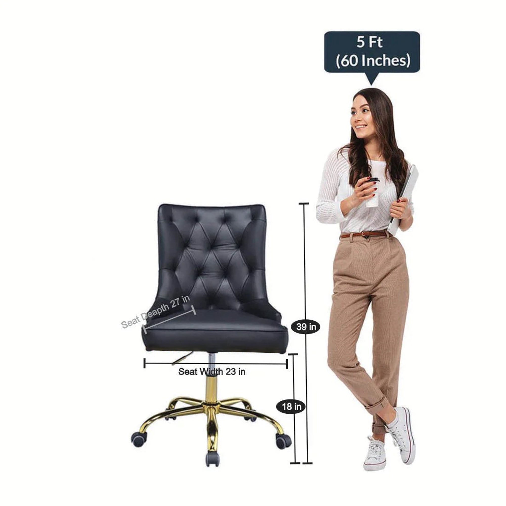 Golden Button Edge Black Leatherette Premium Armchair - Decor Smart