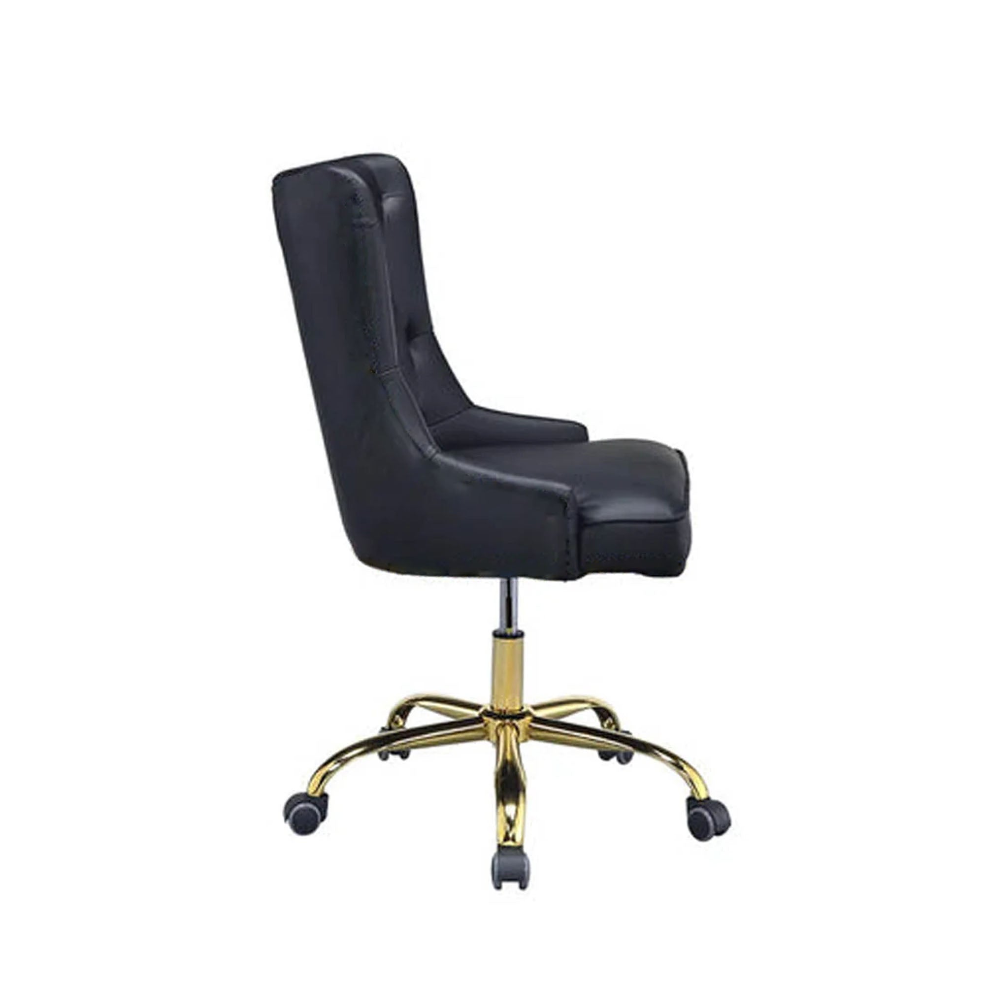 Golden Button Edge Black Leatherette Premium Armchair - Decor Smart