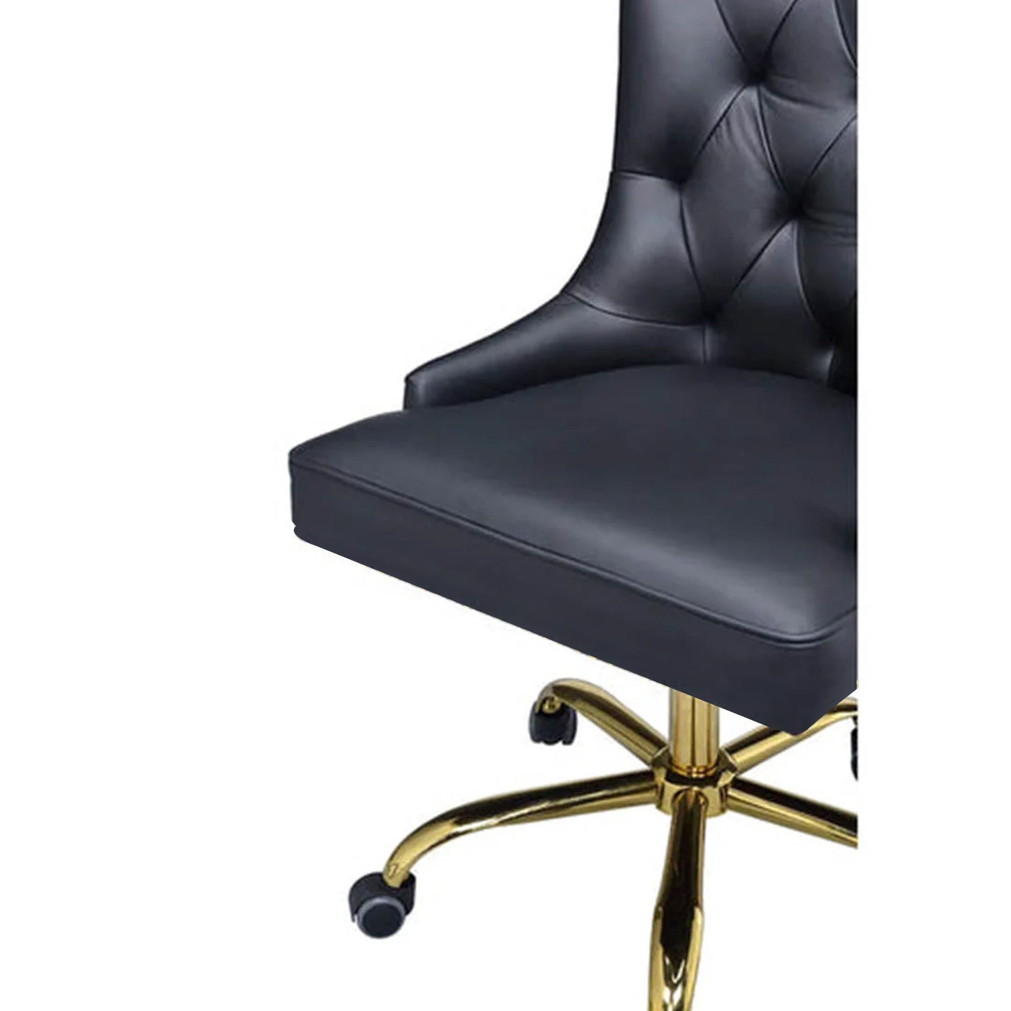 Golden Button Edge Black Leatherette Premium Armchair - Decor Smart