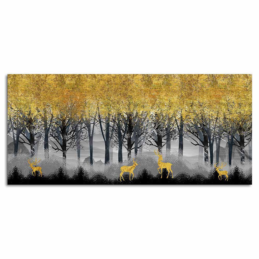 Golden Deer in Dark Forest Canvas Wall Painting - Decor Smart