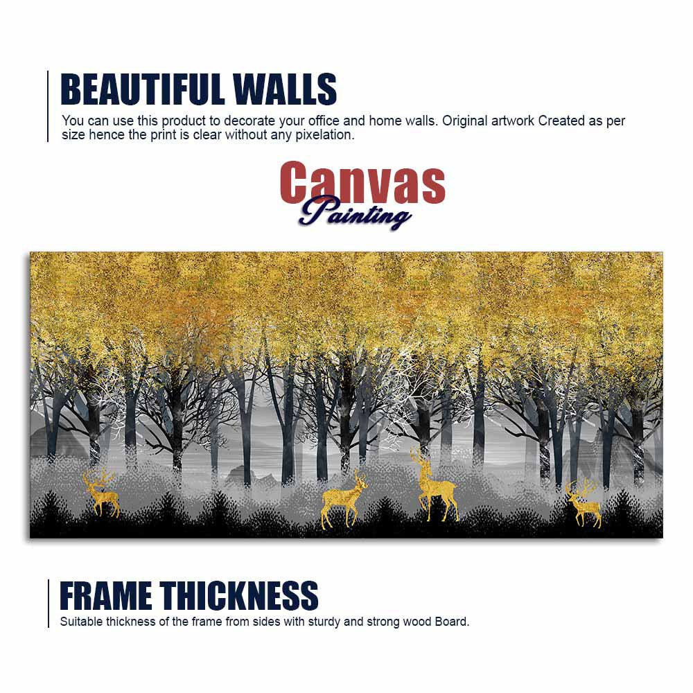 Golden Deer in Dark Forest Canvas Wall Painting - Decor Smart