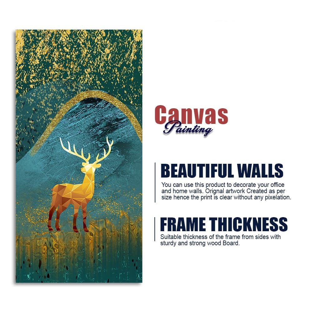 Golden Deer Modern Abstract Art Premium Canvas Wall Painting - Decor Smart