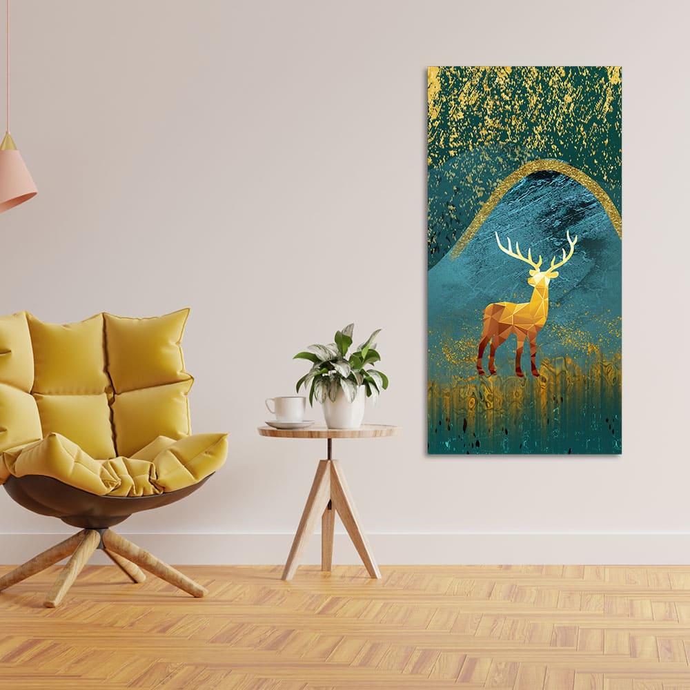 Golden Deer Modern Abstract Art Premium Canvas Wall Painting - Decor Smart