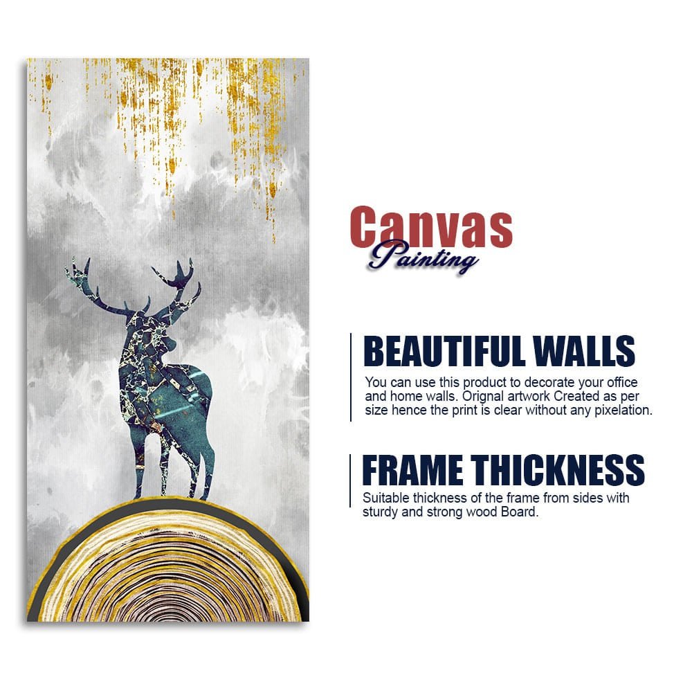 Golden Deer Silhouette Premium Canvas Wall Painting - Decor Smart