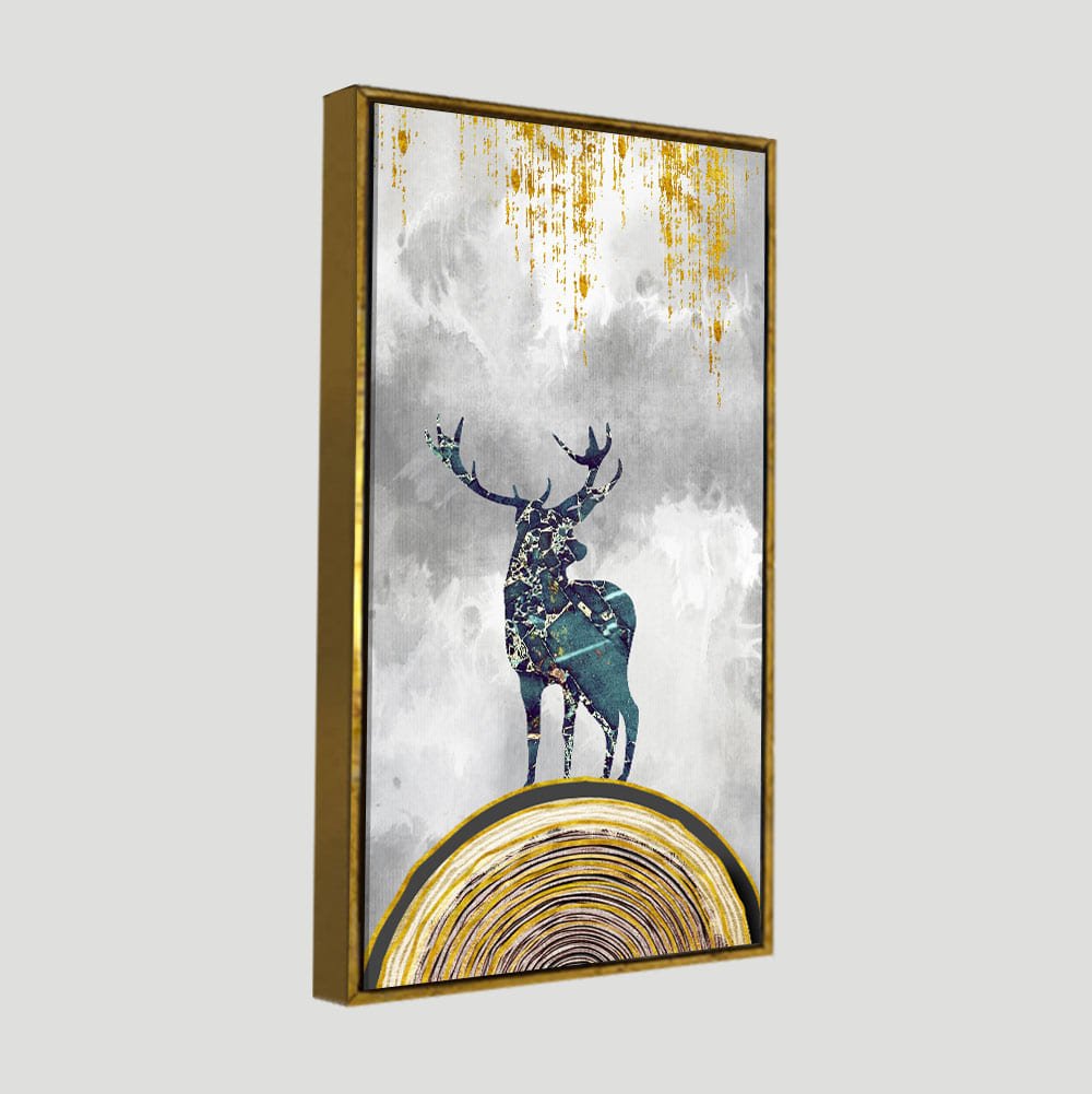 Golden Deer Silhouette Premium Canvas Wall Painting - Decor Smart