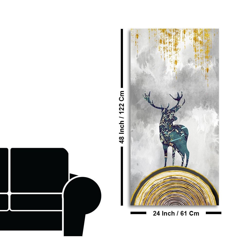 Golden Deer Silhouette Premium Canvas Wall Painting - Decor Smart