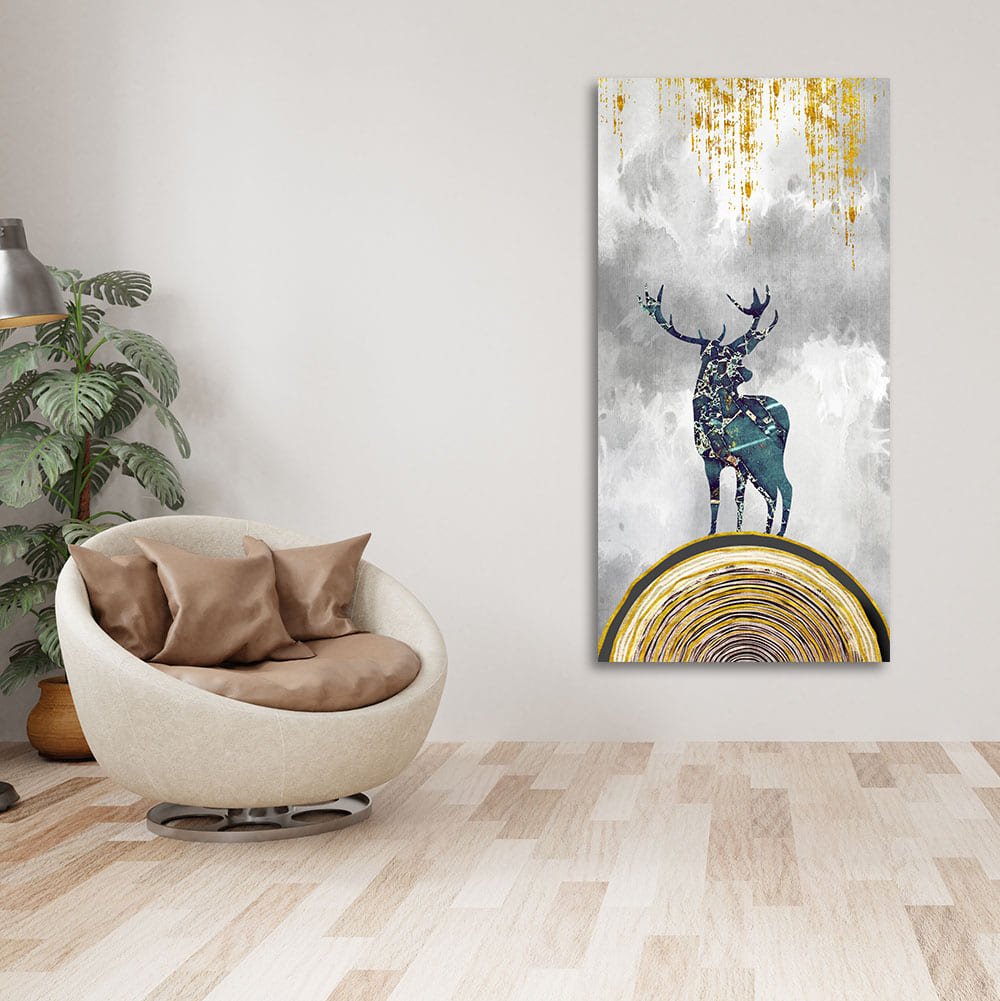 Golden Deer Silhouette Premium Canvas Wall Painting - Decor Smart