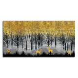 Golden Deers in Dark Forest Premium Canvas Wall Painting - Decor Smart