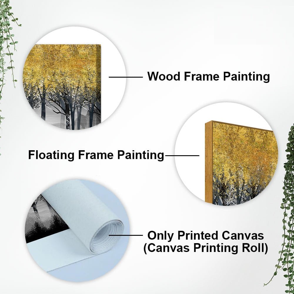 Golden Deers in Dark Forest Premium Canvas Wall Painting - Decor Smart