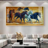 Golden Dust Running Horses Premium Acrylic Floating Wall Painting - Decor Smart