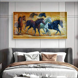 Golden Dust Running Horses Premium Acrylic Floating Wall Painting - Decor Smart