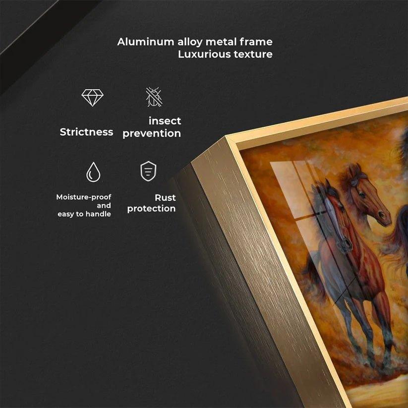 Golden Dust Running Horses Premium Acrylic Floating Wall Painting - Decor Smart