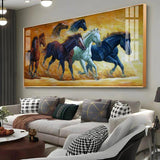 Golden Dust Running Horses Premium Acrylic Floating Wall Painting - Decor Smart
