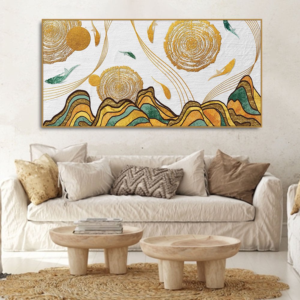 Golden Fish Abstract Premium Canvas Wall Painting - Decor Smart
