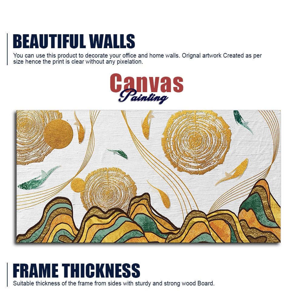 Golden Fish Abstract Premium Canvas Wall Painting - Decor Smart