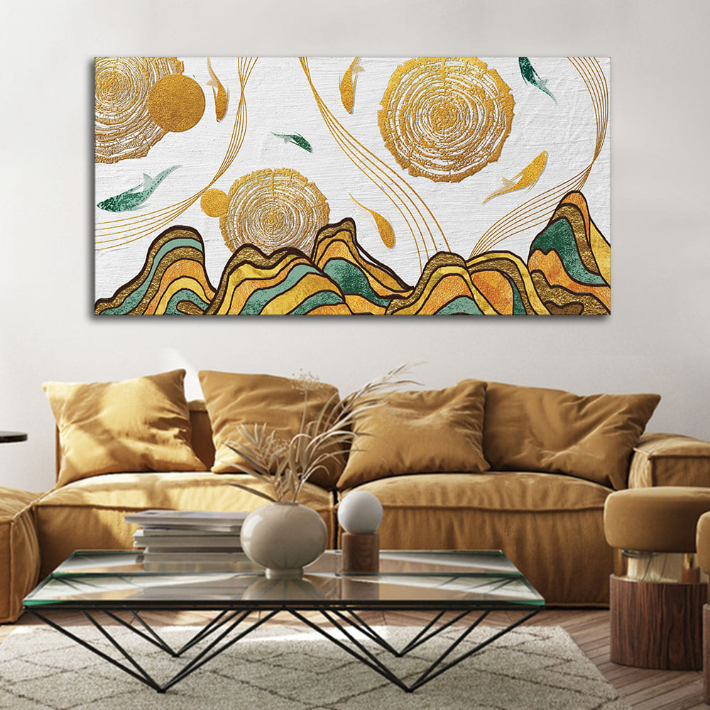 Golden Fish Abstract Premium Canvas Wall Art Painting