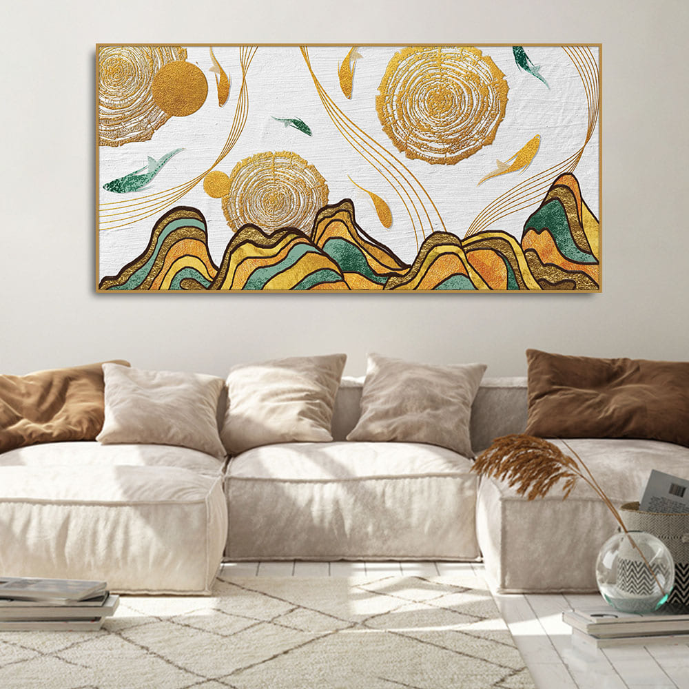 Golden Fish Abstract Premium Canvas Wall Art Painting