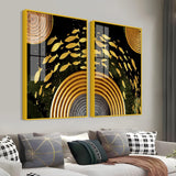 Golden Fishes Acrylic Floating Wall Painting Set of 2 - Decor Smart
