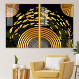 Golden Fishes Acrylic Floating Wall Painting Set of 2 - Decor Smart