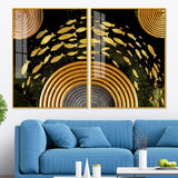 Golden Fishes Acrylic Floating Wall Painting Set of 2 - Decor Smart