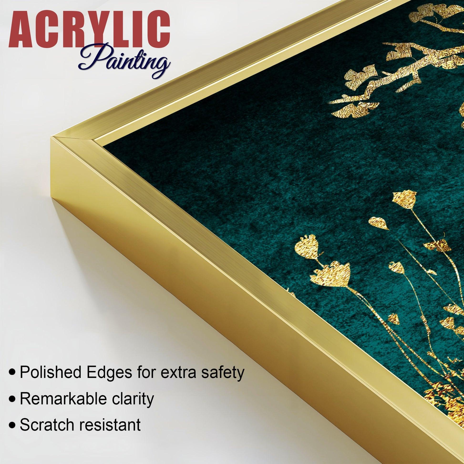 Golden Fishes Acrylic Floating Wall Painting Set of 2 - Decor Smart