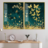 Golden Fishes Acrylic Floating Wall Painting Set of 2 - Decor Smart