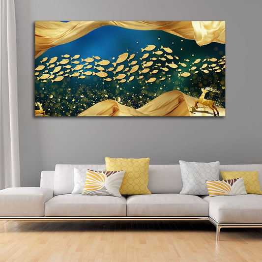 Golden Fishes in the ocean premium Canvas Wall Painting - Decor Smart