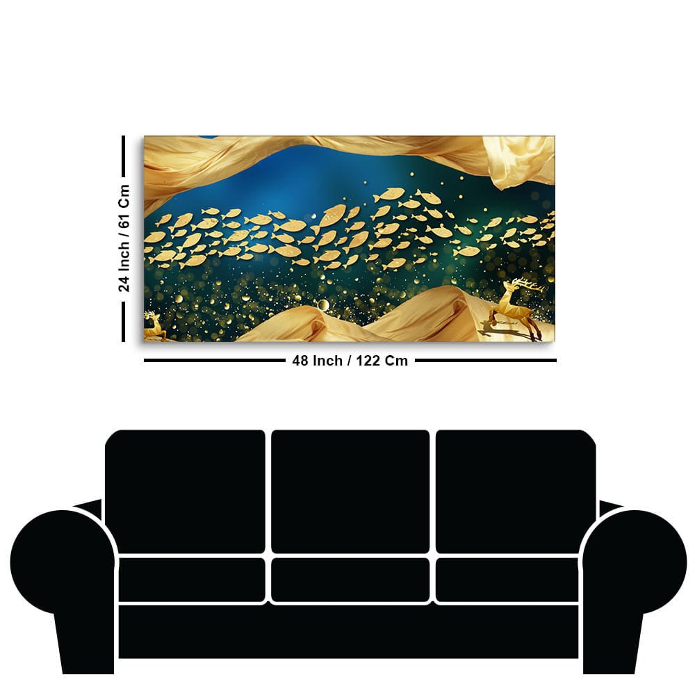 Golden Fishes in the ocean premium Canvas Wall Painting - Decor Smart