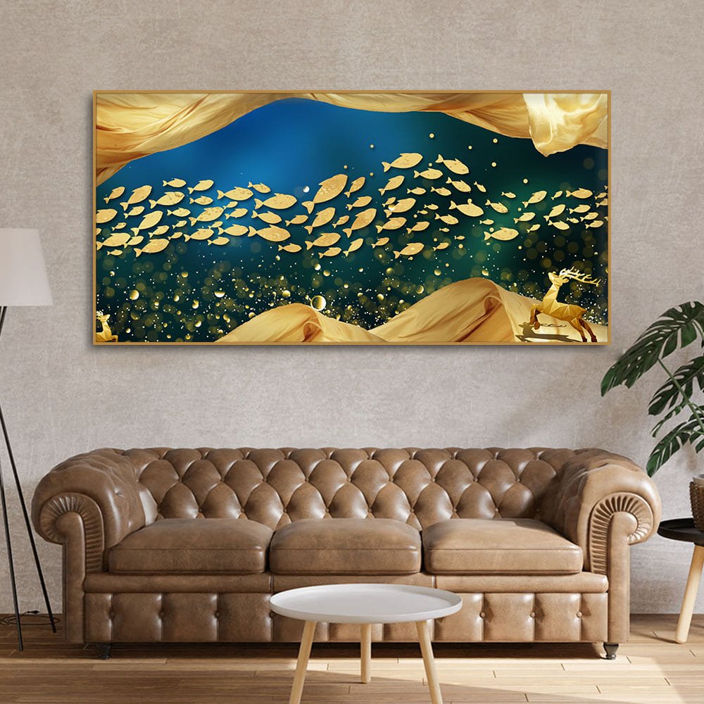 Golden Fishes in the ocean premium Canvas Wall Painting - Decor Smart