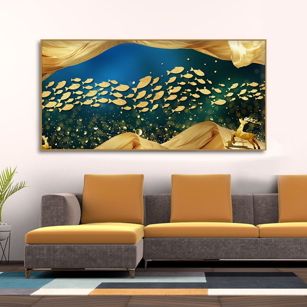 Golden Fishes in the ocean premium Canvas Wall Painting - Decor Smart