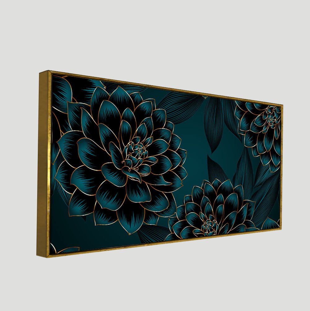 Golden Flowers Dahlia and Leaves Wall Painting - Decor Smart