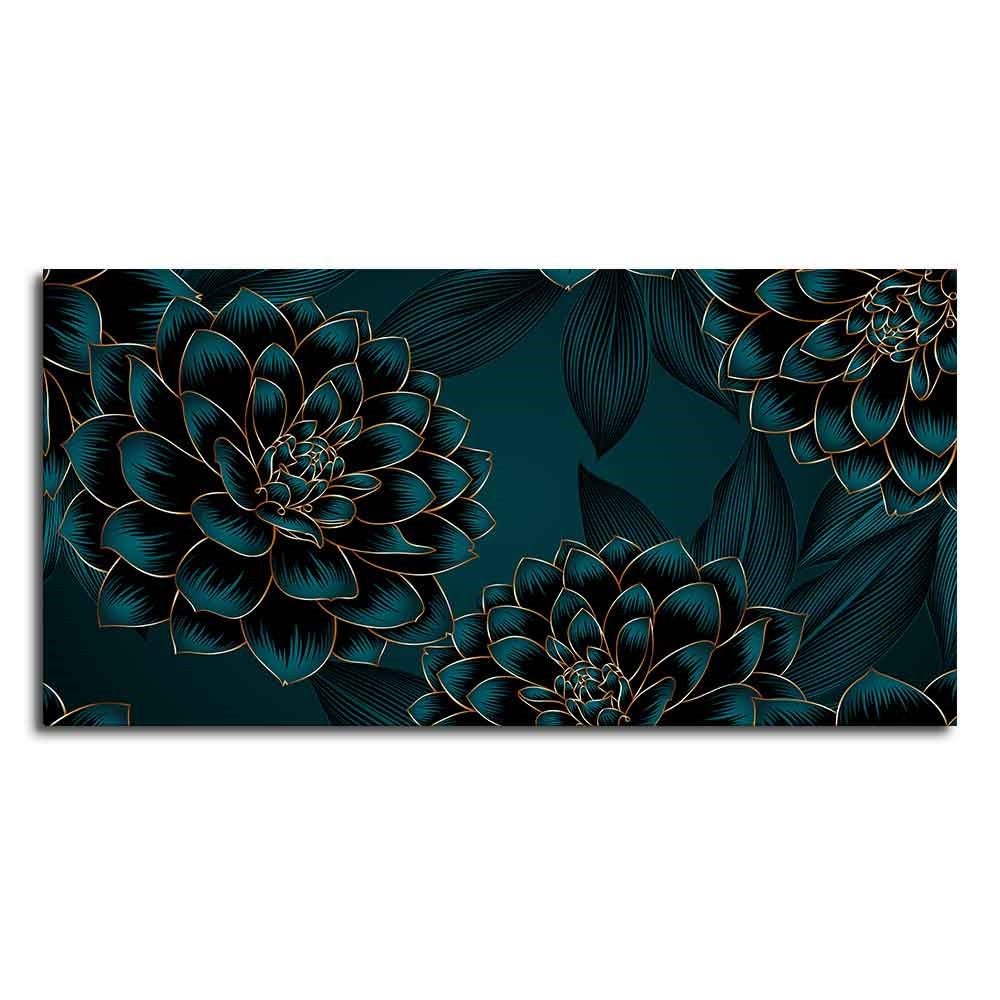 Golden Flowers Dahlia and Leaves Wall Painting - Decor Smart