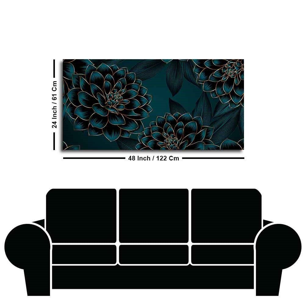 Golden Flowers Dahlia and Leaves Wall Painting - Decor Smart