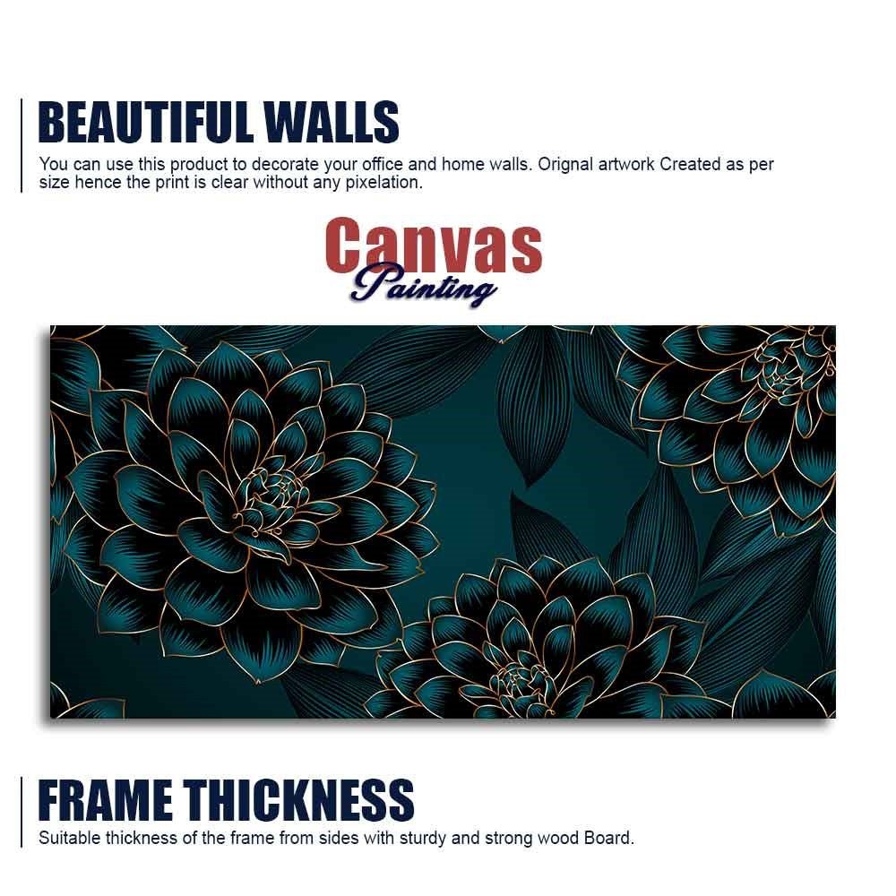 Golden Flowers Dahlia and Leaves Wall Painting - Decor Smart