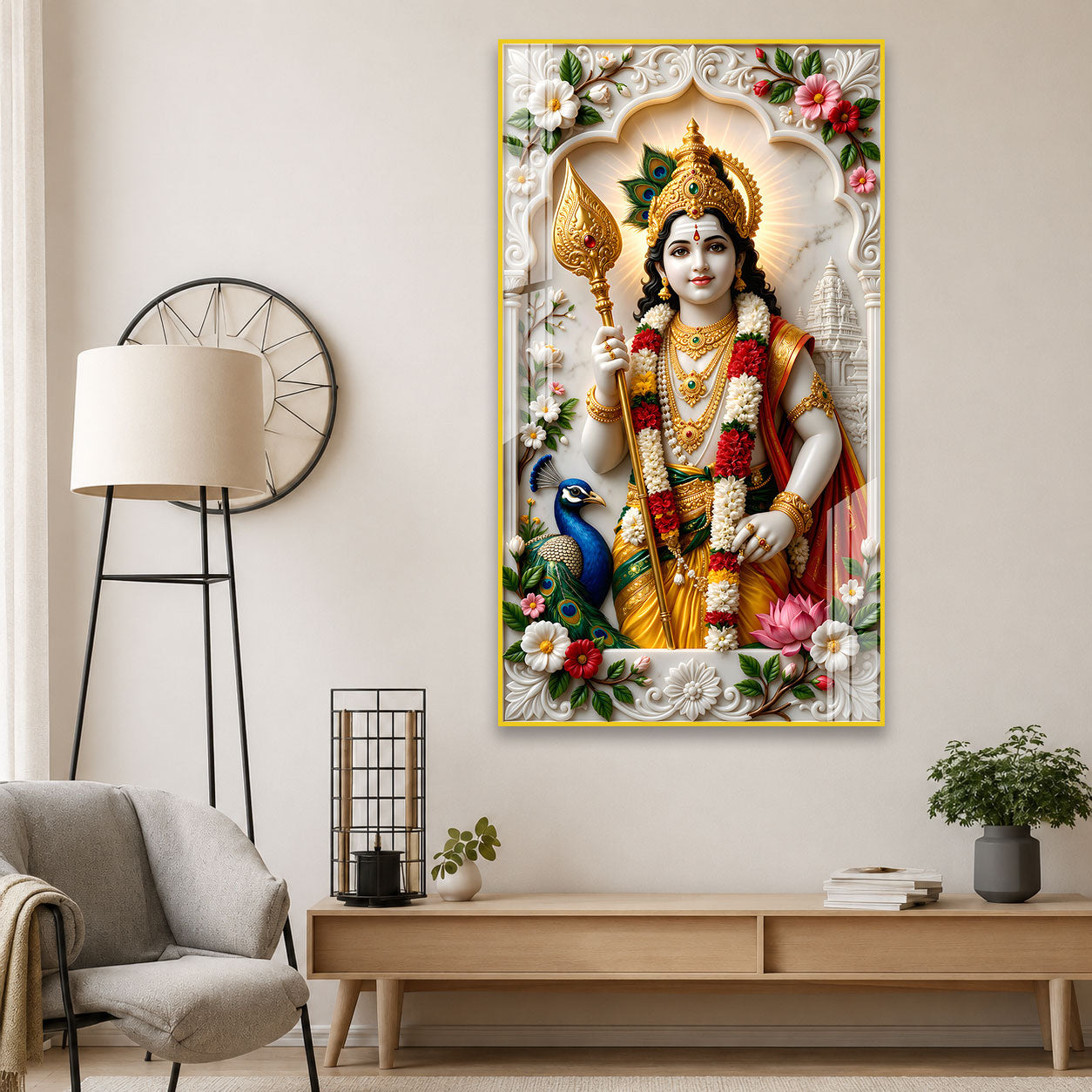 Lord Murugan Acrylic Wall Painting for Temple and Living Room