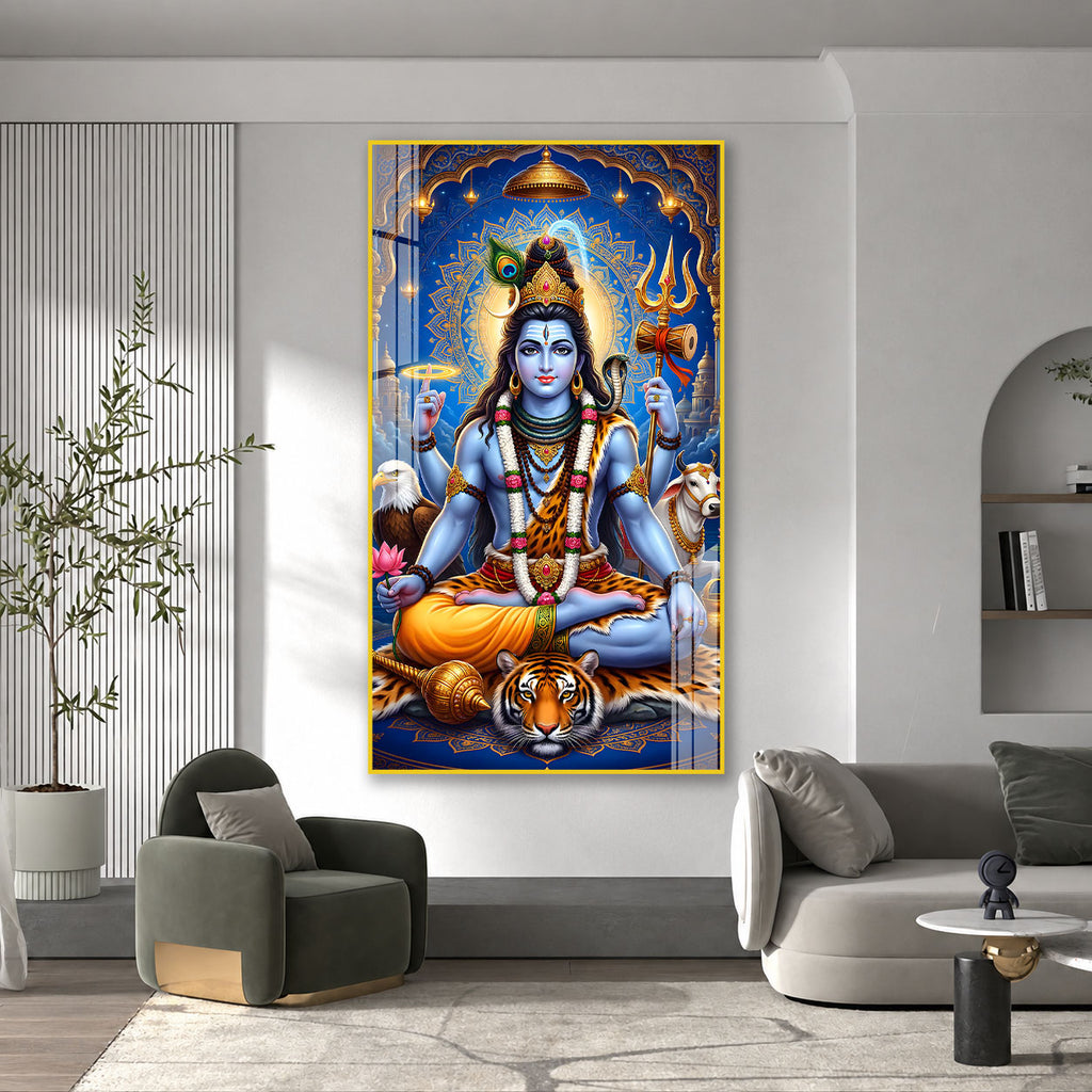 Modern Mahadev Acrylic Glass Wall Painting for Pooja Room