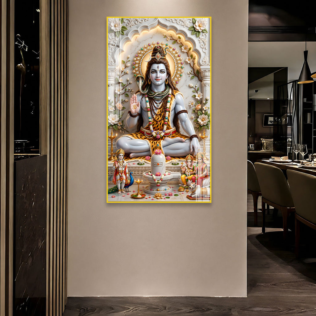 Mahadev Acrylic Glass Wall Painting with Shivling for Home Decor